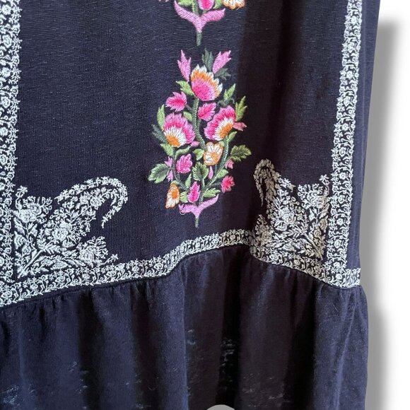 Sundance Womens Floral Path Dress Sz Small Navy Blue Linen Boho Embroidered - Picture 7 of 10